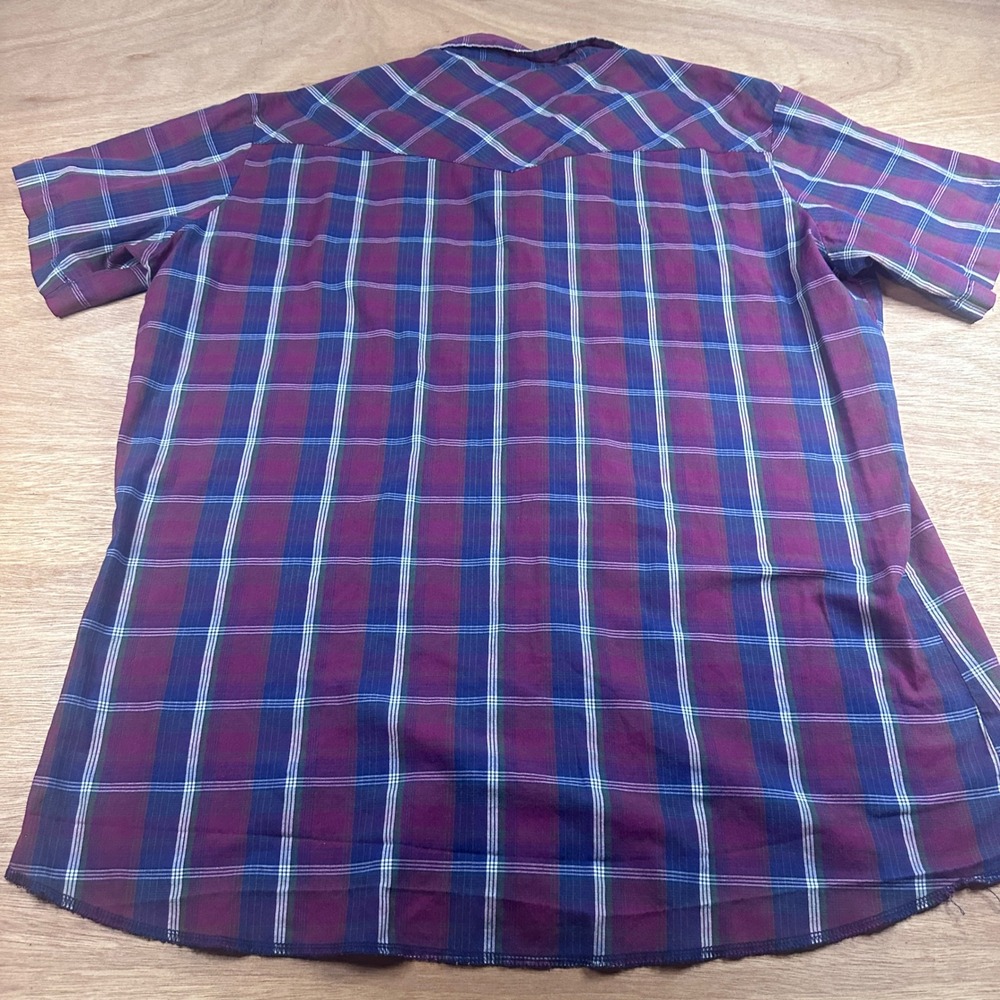 Wrangler Western Pearl Snap Plaid Shirt Mens XL/XXL Maroon Blue 90s Style